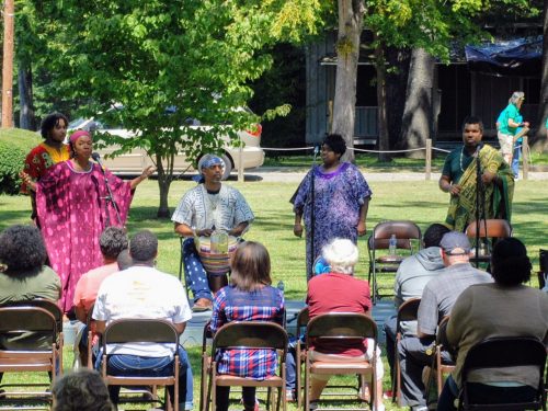 Art as Life Productions performed African Spirituals: Freedom Prayers on the stage at Arsenal Park during the Festival of Yesteryear, part of North Carolina’s annual Lafayette Birthday celebration. Their dynamic performance included song, instrumental music, and expressive, fluid dance.